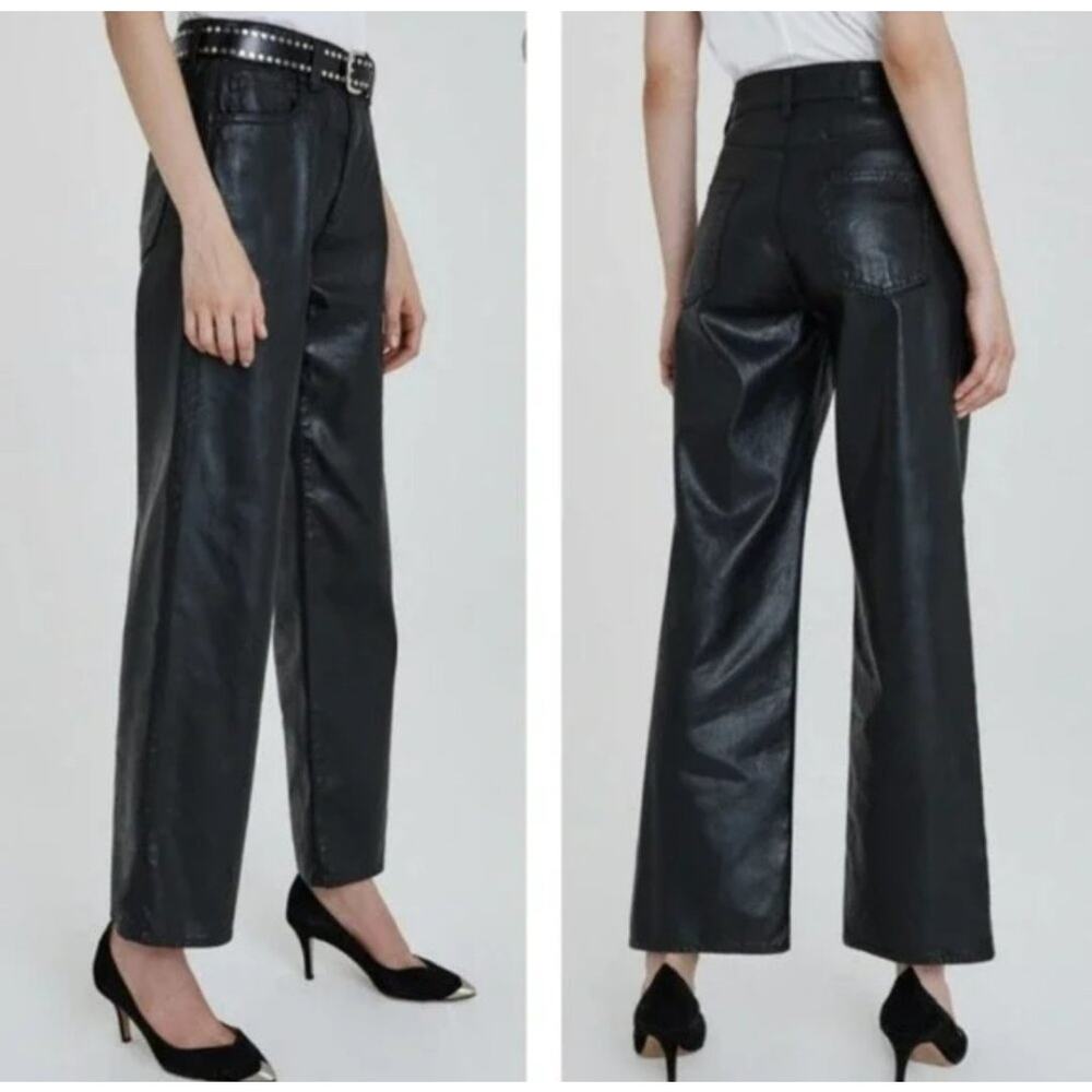 AG Adriano Goldschmied Tomas High Rise Baggy Straight Coated Jeans Black Size 27